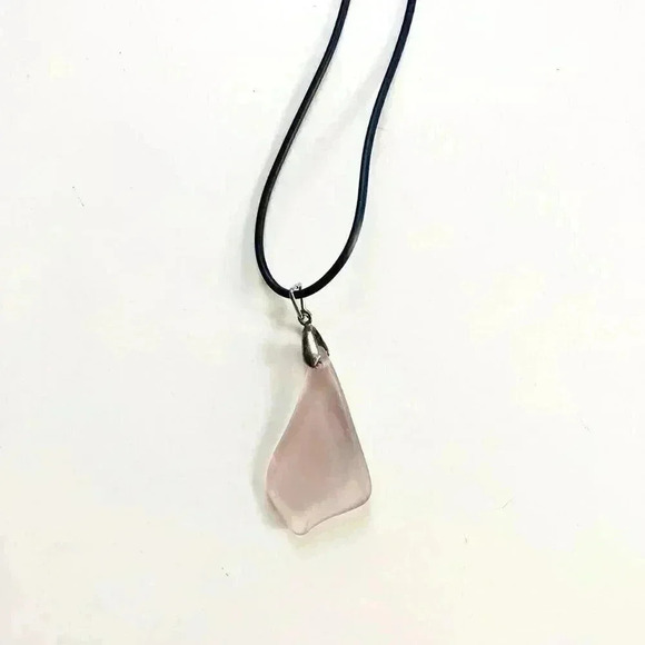 Artist Made Pink Sea Glass Pendant 17" Long - Picture 2 of 3